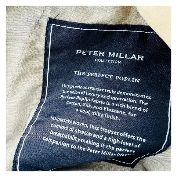 Peter Millar Collection Stone Perfect Poplin Cotton Silk Elastane Pants 36X30 +2